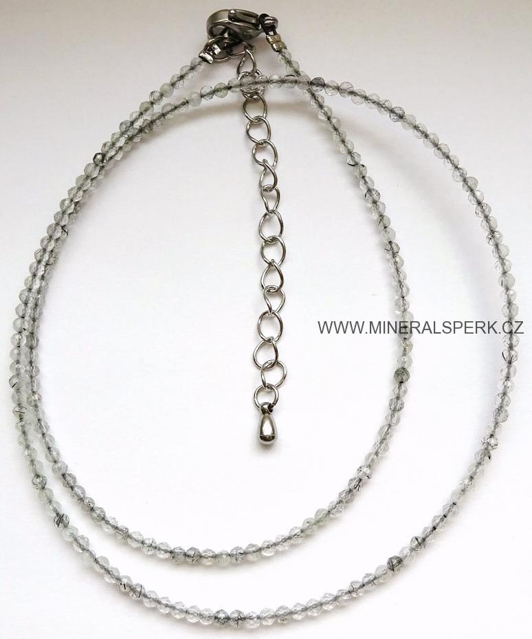 Elegantní náhrdelník z broušeného minerálu turmalín v křišťálu