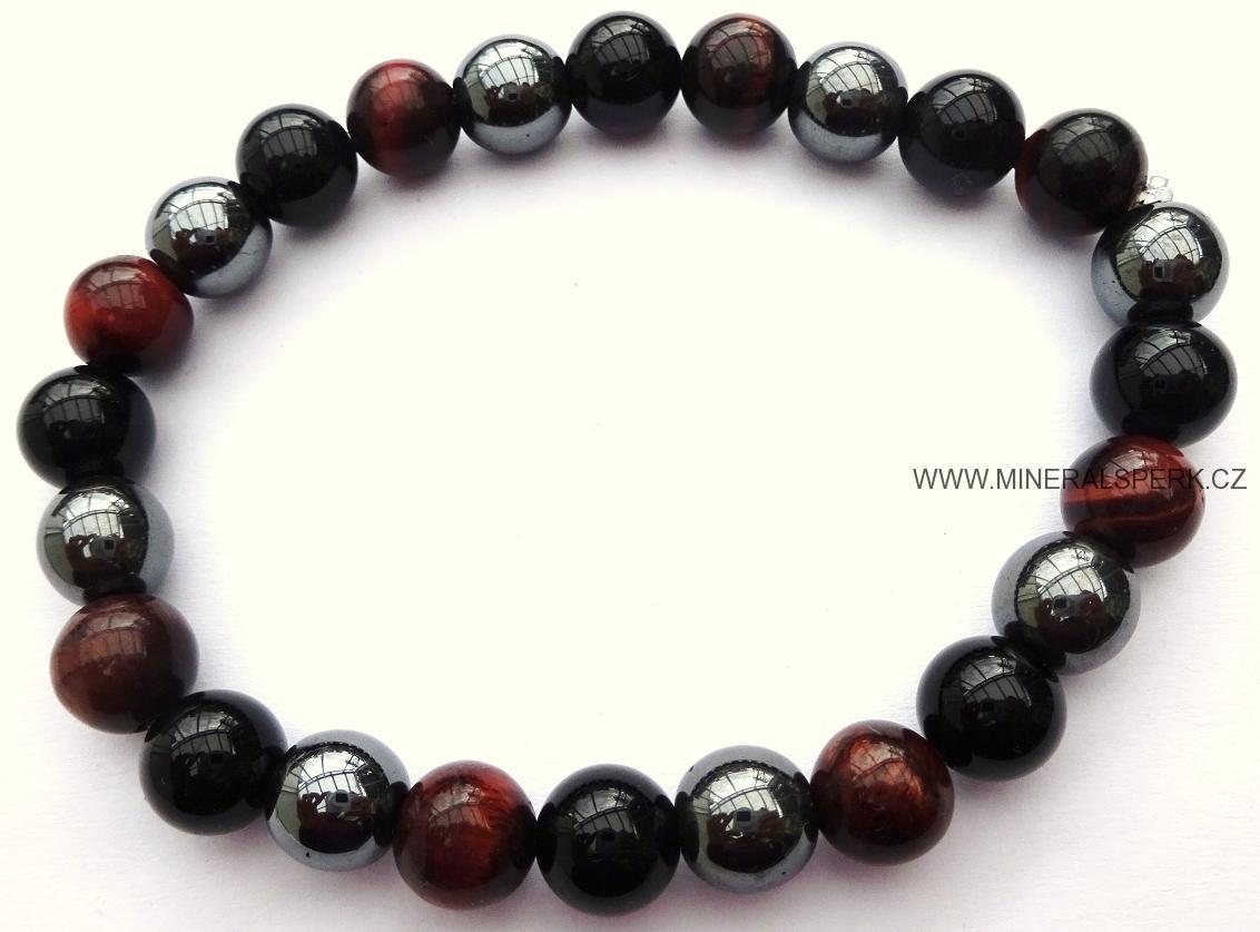 Elegantní náramek z minerálů býčí oko, hematit a onyx