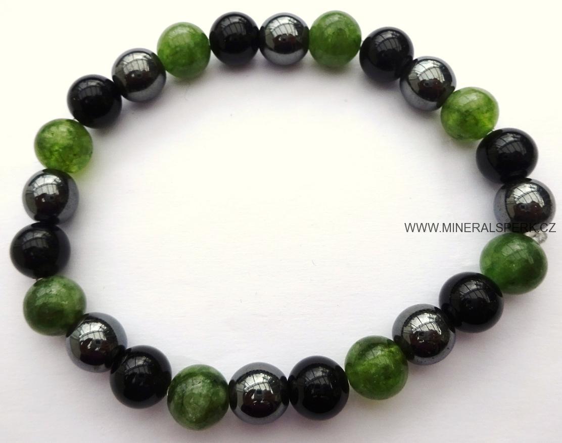 Elegantní náramek z minerálů jadeit, hematit a onyx