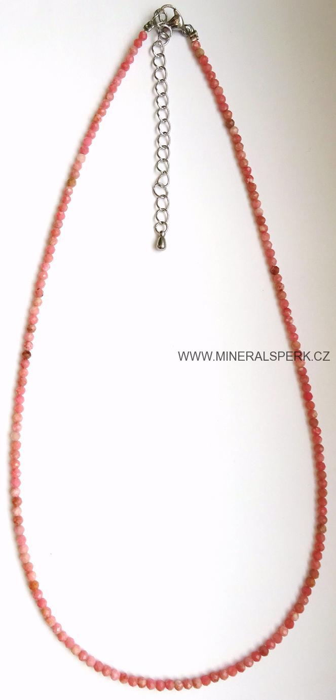Elegantní náhrdelník z broušeného minerálu rodochrozit