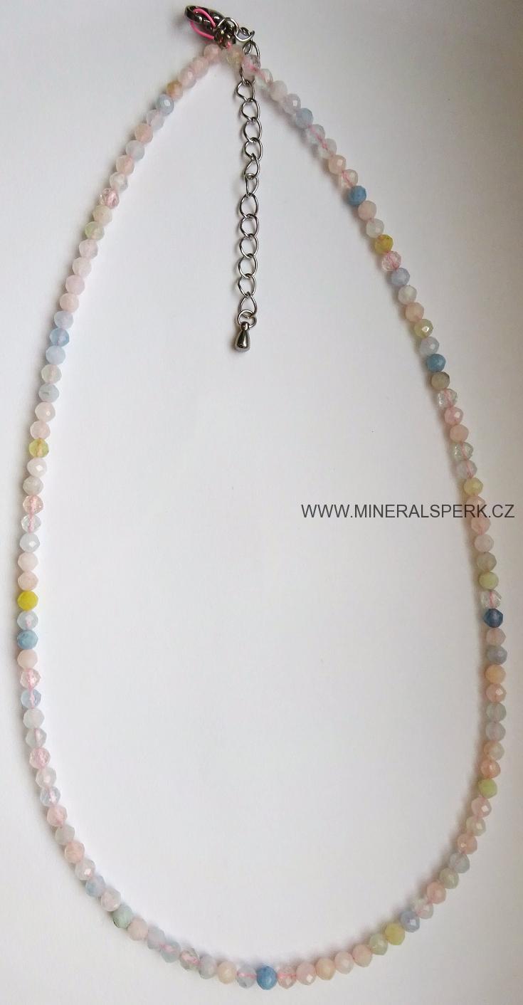 Elegantní náhrdelník z broušeného minerálu morganit 