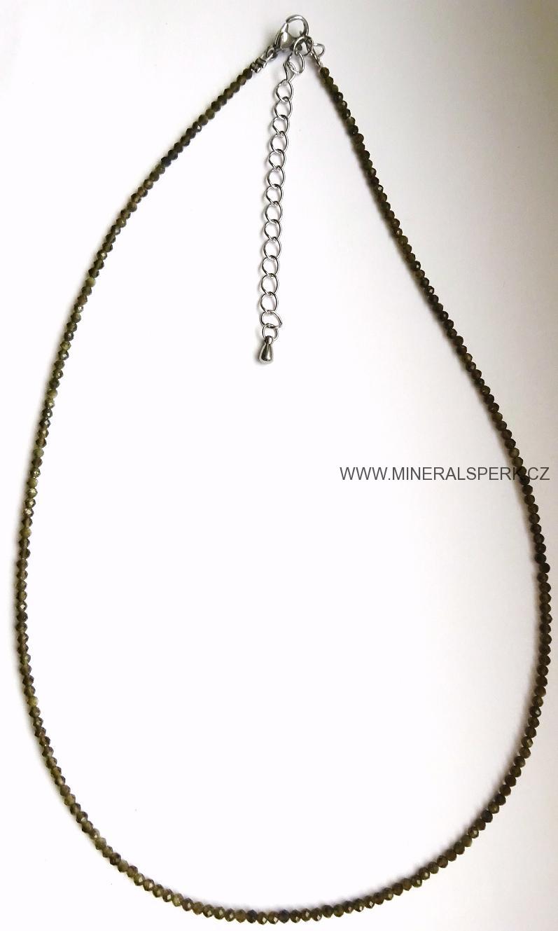 Elegantní náhrdelník z broušeného minerálu zlatý obsidián