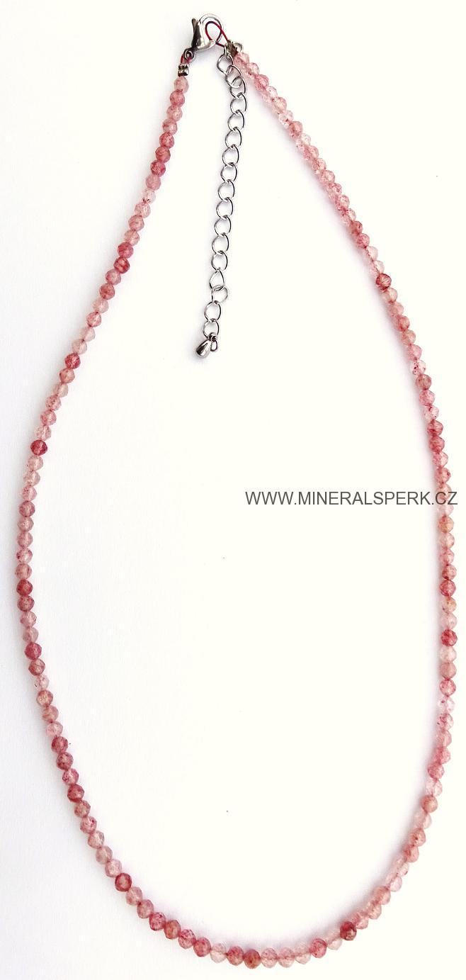 Elegantní náhrdelník z broušeného minerálu jahodový křišťál
