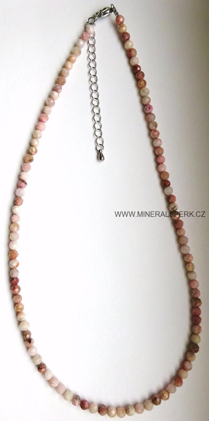 Elegantní náhrdelník z broušeného minerálu růžový opál