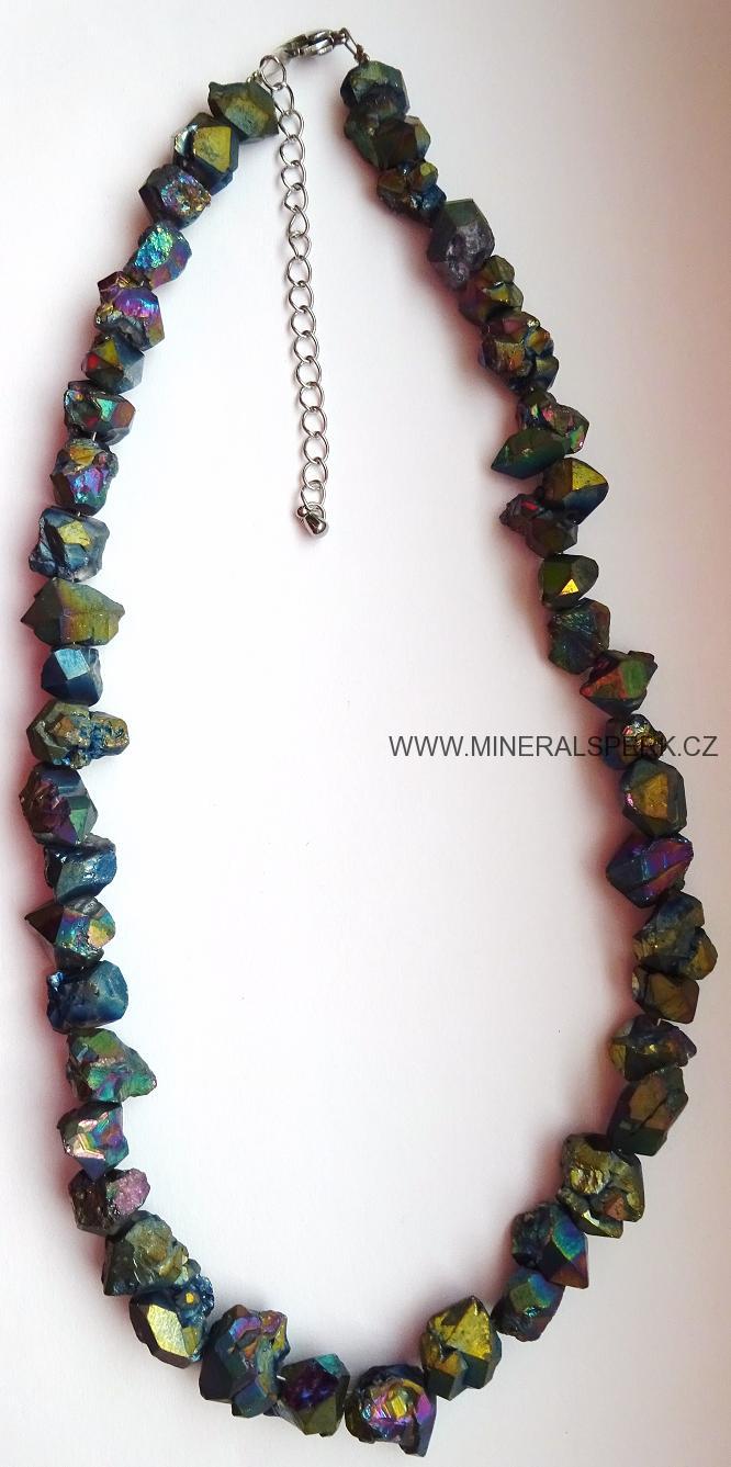 Elegantní náhrdelník z minerálu surový křišťál - galvanizovaný