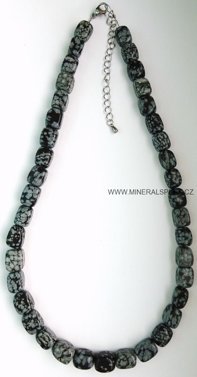 Elegantní náhrdelník z minerálu vločkový obsidián
