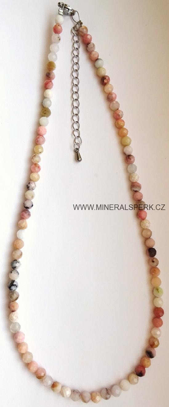 Elegantní náhrdelník z broušeného minerálu růžový opál