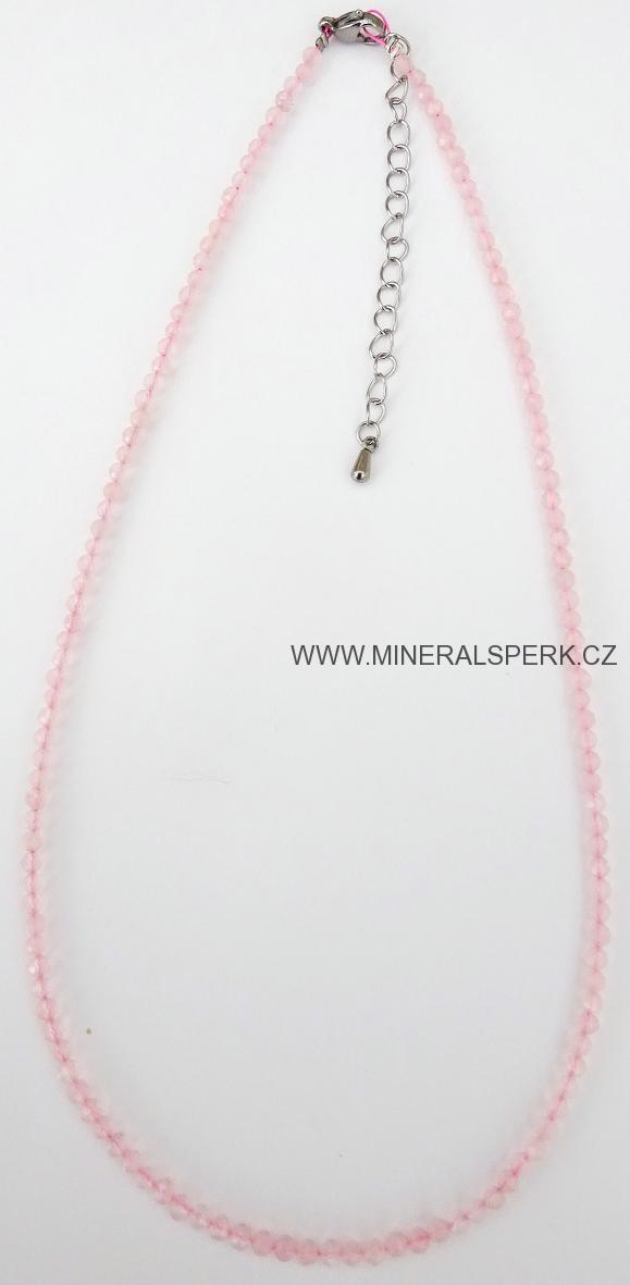 Elegantní náhrdelník z broušeného minerálu růženín