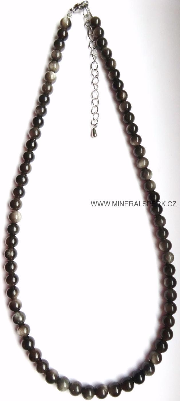 Elegantní náhrdelník z minerálu stříbrný obsidián