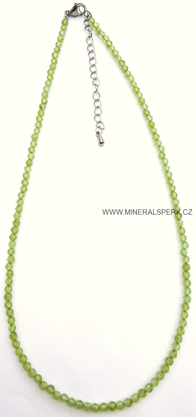 Elegantní náhrdelník z broušeného minerálu olivín