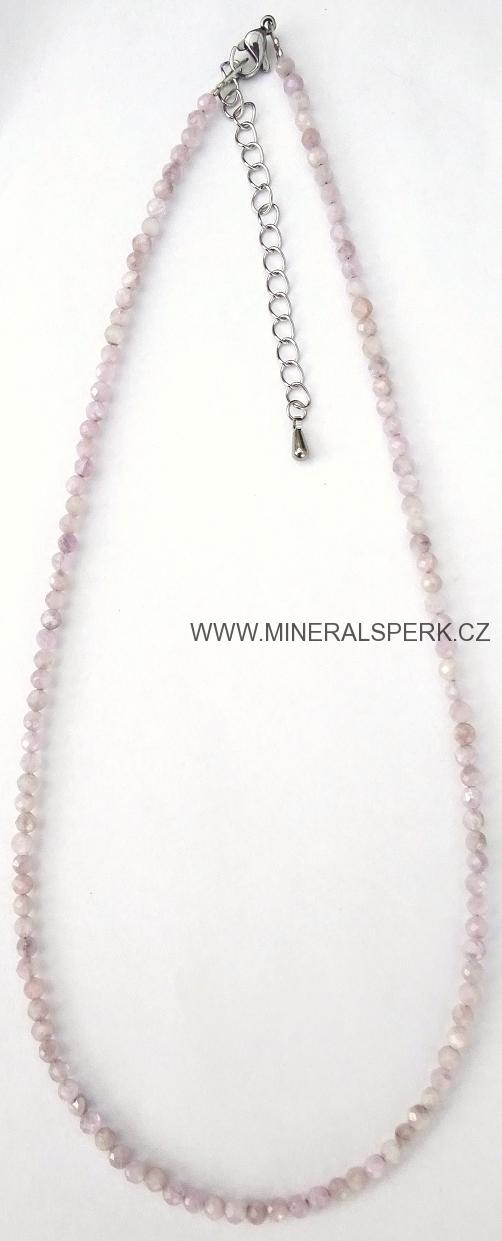 Elegantní náhrdelník z broušeného minerálu kunzit