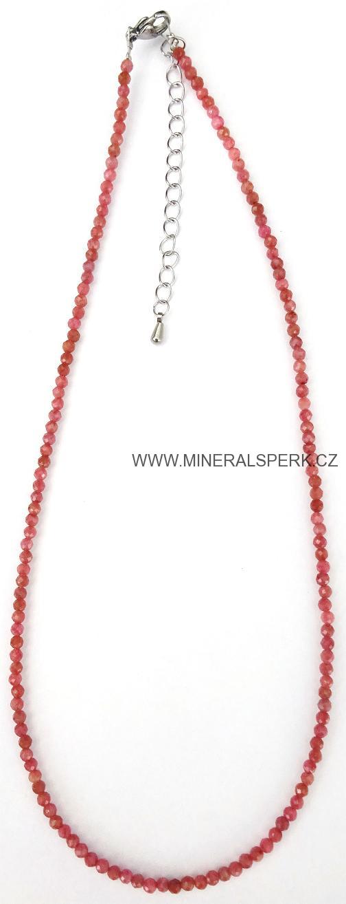 Elegantní náhrdelník z broušeného minerálu rodonit