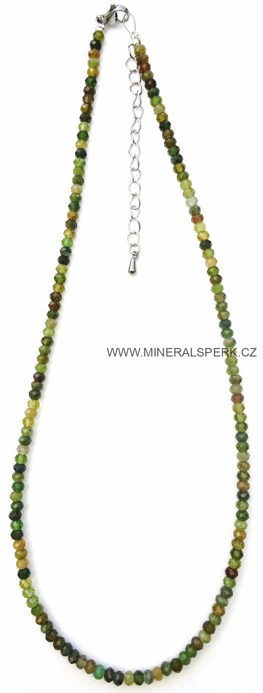 Elegantní náhrdelník z broušeného minerálu zelený turmalín - verdelit