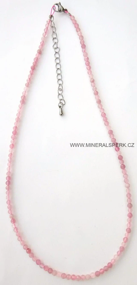Elegantní náhrdelník z broušeného minerálu růženín