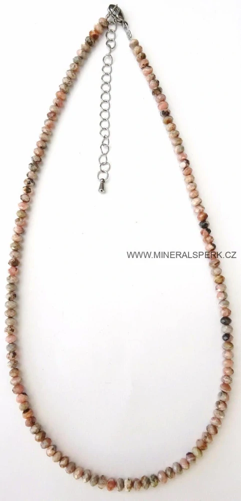 Elegantní náhrdelník z broušeného minerálu rodochrozit