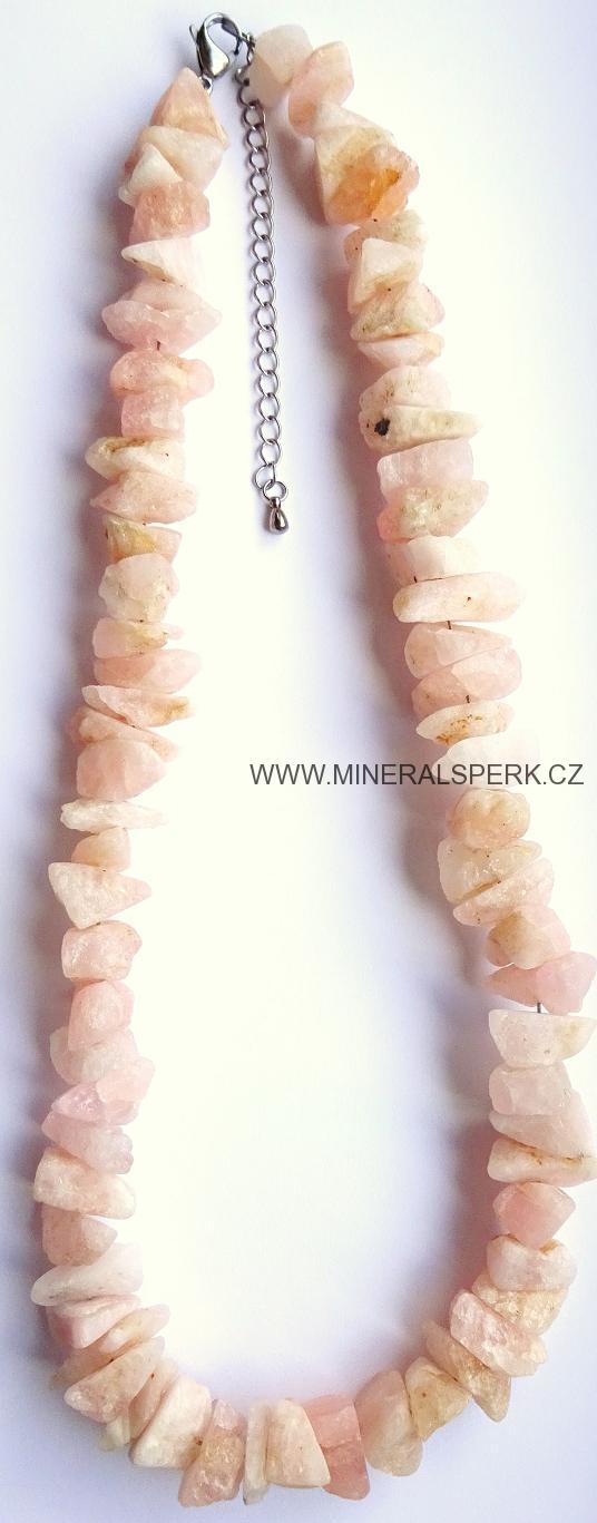 Elegantní náhrdelník ze surového minerálu kunzit