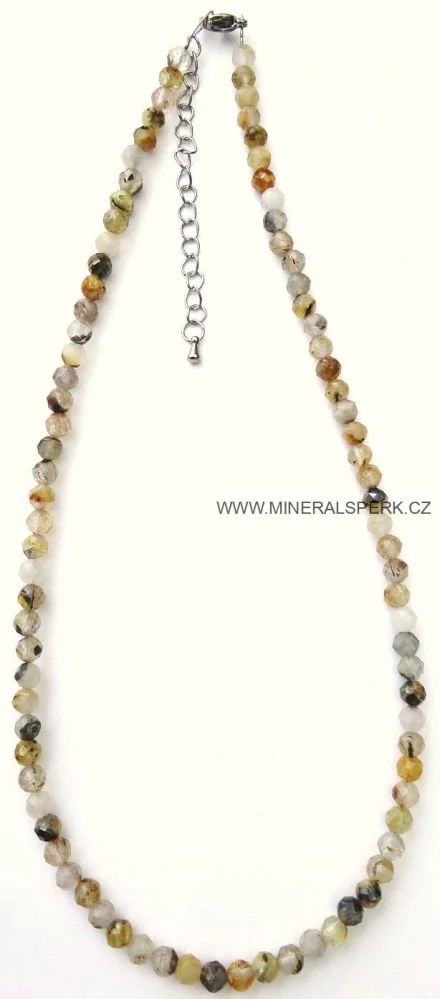 Elegantní náhrdelník z broušeného minerálu sagenit a hematit
