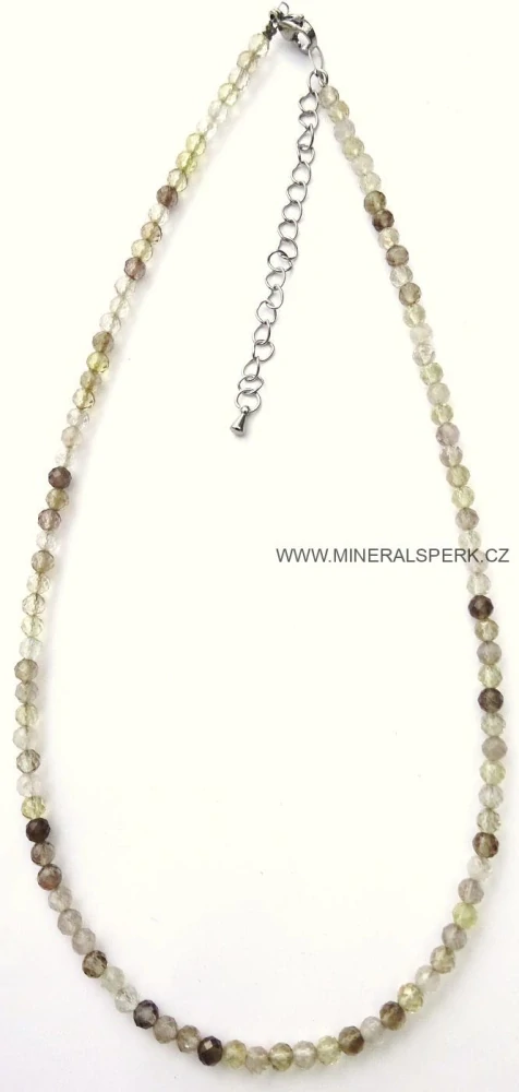 Elegantní náhrdelník z broušených minerálů křišťál, citrín a záhněda