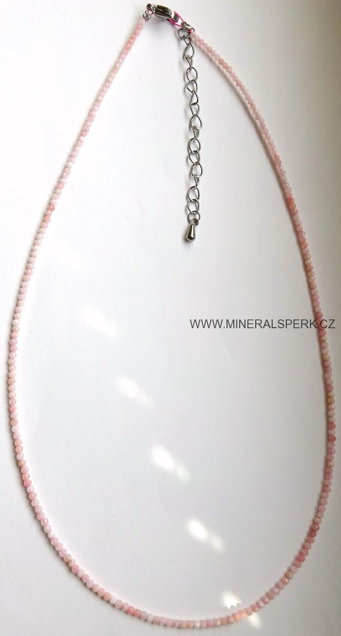 Elegantní náhrdelník z broušeného minerálu růžový opál
