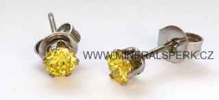 Elegantní náušnice z chirurgické oceli a zirkony - žluté 3mm