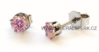 Elegantní náušnice z chirurgické oceli a zirkony - růžové - 3mm