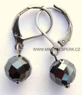 Elegantní náušnice z broušeného minerálu hematit - diamantový brus