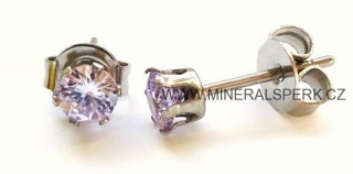 Elegantní náušnice z chirurgické oceli a zirkony - sv. fialové - 4mm