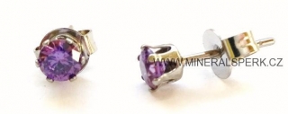 Elegantní náušnice z chirurgické oceli a zirkony - fialové - 4mm