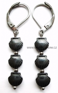 Elegantní náušnice z minerálu hematit - mušle