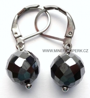 Elegantní náušnice z broušeného minerálu hematit - diamantový brus