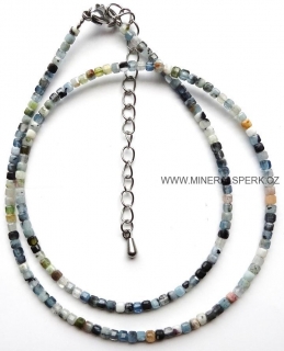 Elegantní náhrdelník z broušeného minerálu akvamarín a černý turmalín (skoryl)