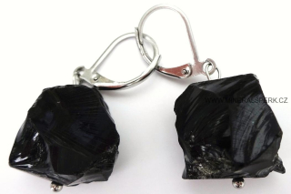 Elegantní náušnice ze surového minerálu černý obsidián