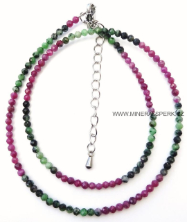 Elegantní náhrdelník z broušeného minerálu rubín v zoisitu