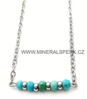 Elegantní řetízkový náhrdelník z broušeného minerálu tyrkys