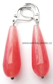 Elegantní náušnice z minerálu jahodový křišťál - kapka