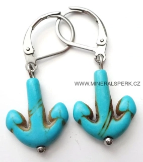 Elegantní náušnice z minerálu tyrkys - kotva