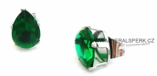 Elegantní náušnice - chirurgická ocel a zirkon - tvar kapka - smaragdově zelená
