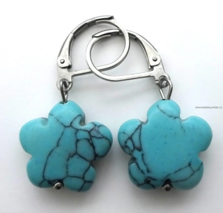 Elegantní náušnice z minerálu tyrkys - květ