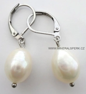 Elegantní náušnice - říční perla - bílá