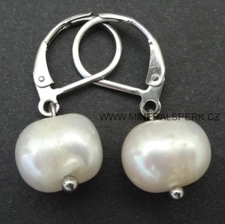 Elegantní náušnice - říční perla - bílá