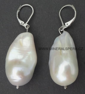 Luxusní náušnice - říční perla - bílá